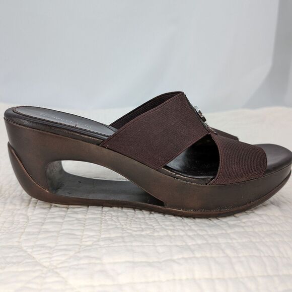 Vintage 1990s y2k Calvin Klein Leather Sandals Brown Logo Wedge Size 7 - Picture 5 of 12